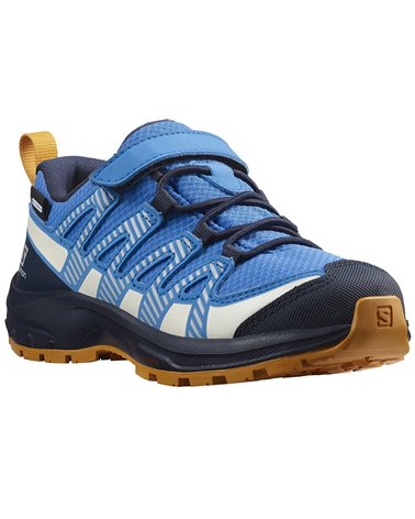 Salomon XA Pro V8 CSWP K Waterproof Kids Trail Running Shoes, Palace Blue/Navy Blazer/Butterscotch