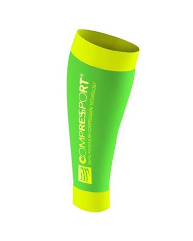 Compressport Calf R2 Race and Recovery Gambaletti a Compressione, Fluo Green