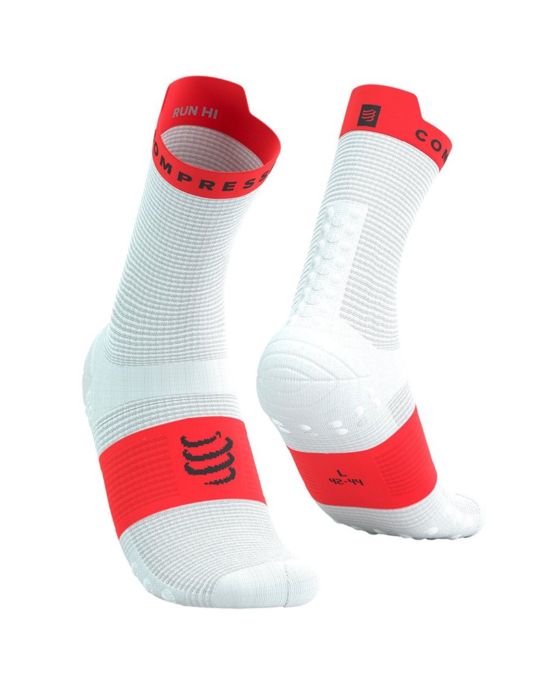 Compressport Pro Racing V4.0 Run High Cut Compression Socks, White/Fluo Red