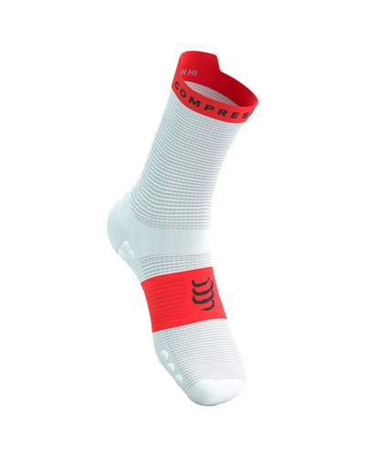 Compressport Pro Racing Socks V4.0 Run High Cut Calze a Compressione, Bianco/Rosso Fluo