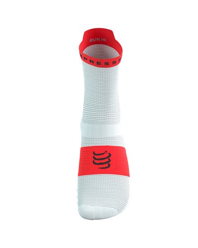Compressport Pro Racing Socks V4.0 Run High Cut Calze a Compressione, Bianco/Rosso Fluo