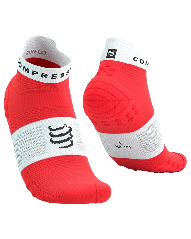 Compressport Pro Racing Socks V4.0 Run Low Cut Calze a Compressione, Rosso Fluo/Bianco