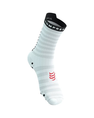 Compressport Pro Racing V4.0 Ultralight Run High Cut Compression Socks, White/Fluo Red/Black