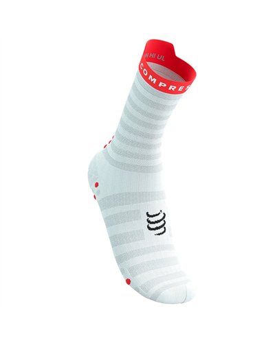 Compressport Pro Racing V4.0 Ultralight Run High Cut Compression Socks, White/Fluo Red/Black