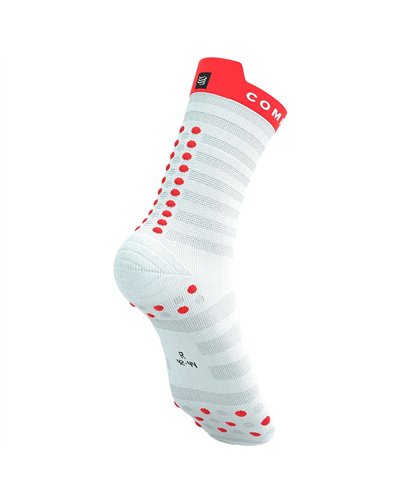 Compressport Pro Racing V4.0 Ultralight Run High Cut Compression Socks, White/Fluo Red/Black