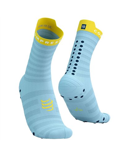 Compressport Pro Racing V4.0 Ultralight Run High Cut Compression Socks, Cashmere Blue/Maize