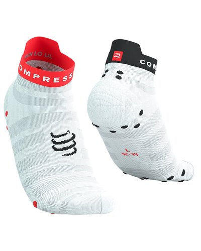 Compressport Pro Racing V4.0 Ultralight Run Low Cut Compression Socks, White/Fluo Red/Black