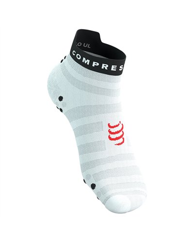 Compressport Pro Racing V4.0 Ultralight Run Low Cut Compression Socks, White/Fluo Red/Black