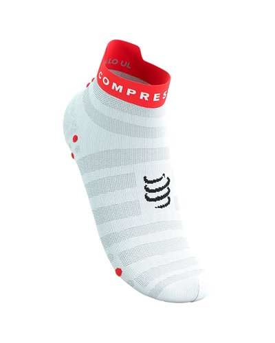 Compressport Pro Racing V4.0 Ultralight Run Low Cut Compression Socks, White/Fluo Red/Black