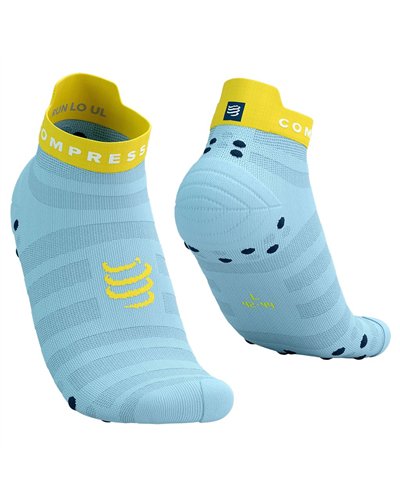 Compressport Pro Racing V4.0 Ultralight Run Low Cut Compression Socks, Cashmere Blue/Maize
