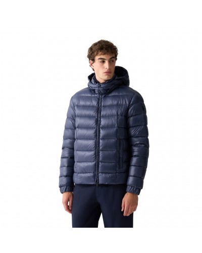 Colmar Men's Shiny Down Jacket with Detachable Hood, Navy