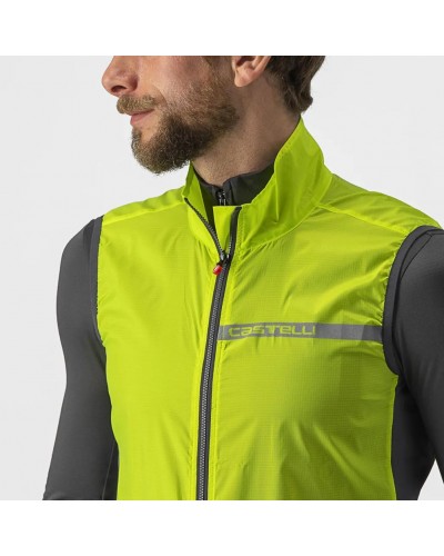 Castelli Squadra Stretch Windproof Men's Packable Cycling Vest, Electric Lime/Dark Gray
