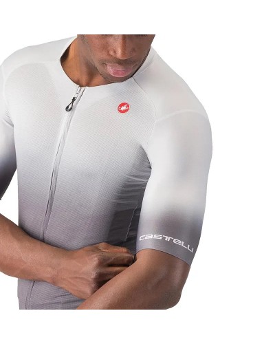 Castelli UPF Men's Full Zip Short Sleeve Cycling Jersey, Silver Gray