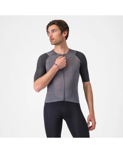 Castelli Aero Race 8S Rosso Corsa Maglia Maniche Corte Full Zip Uomo, Smoky Gray