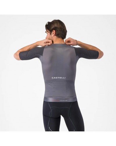 Castelli Aero Race 8S Rosso Corsa Men's Full Zip Short Sleeve Cycling Jersey, Smoky Gray