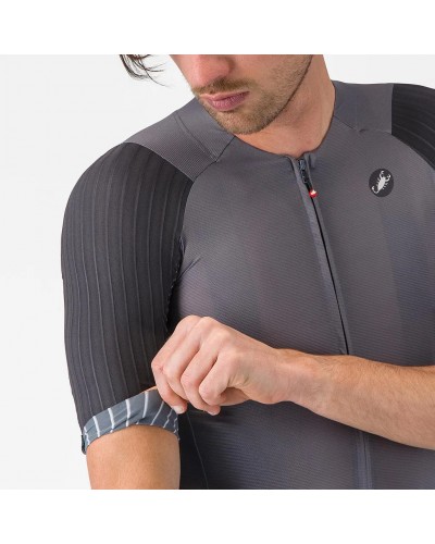 Castelli Aero Race 8S Rosso Corsa Maglia Maniche Corte Full Zip Uomo, Smoky Gray