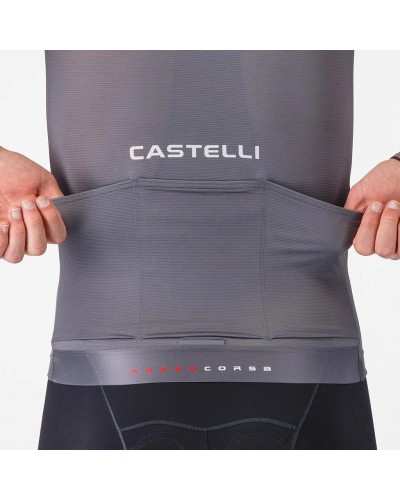 Castelli Aero Race 8S Rosso Corsa Men's Full Zip Short Sleeve Cycling Jersey, Smoky Gray