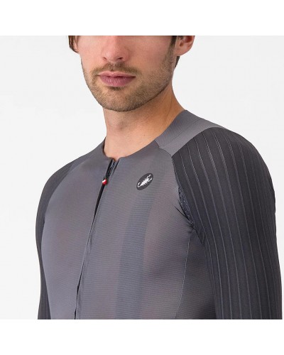 Castelli Aero Race 8S Rosso Corsa Men's Full Zip Short Sleeve Cycling Jersey, Smoky Gray