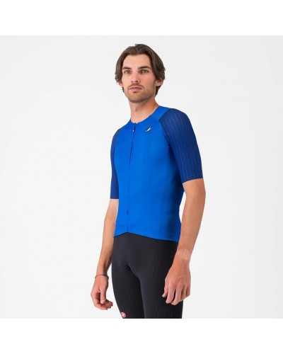 Castelli Aero Race 8S Rosso Corsa Maglia Maniche Corte Full Zip Uomo, Azzurro Italia