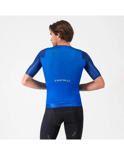 Castelli Aero Race 8S Rosso Corsa Men's Full Zip Short Sleeve Cycling Jersey, Azzurro Italia
