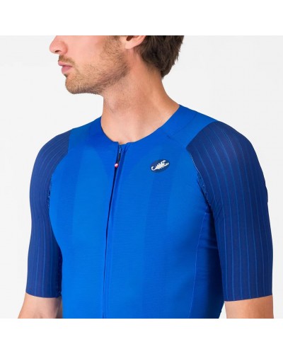 Castelli Aero Race 8S Rosso Corsa Maglia Maniche Corte Full Zip Uomo, Azzurro Italia