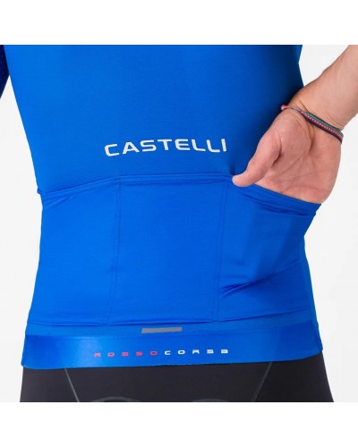 Castelli Aero Race 8S Rosso Corsa Men's Full Zip Short Sleeve Cycling Jersey, Azzurro Italia