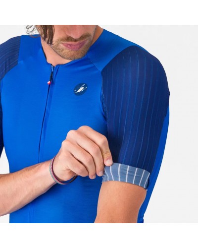 Castelli Aero Race 8S Rosso Corsa Men's Full Zip Short Sleeve Cycling Jersey, Azzurro Italia