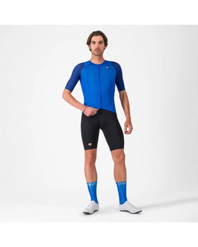 Castelli Aero Race 8S Rosso Corsa Men's Full Zip Short Sleeve Cycling Jersey, Azzurro Italia
