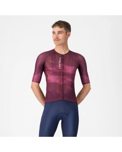 Castelli Climber's A/C Rosso Corsa Maglia Maniche Corte Full Zip Uomo, Deep Bordeaux/White