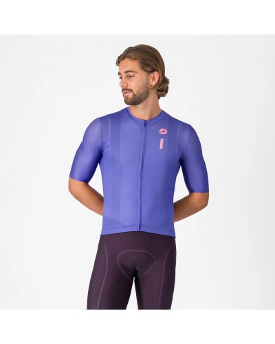 Castelli Drittone Logo Men's Full Zip Short Sleeve Cycling Jersey, Ultraviolet/Rosa Giro
