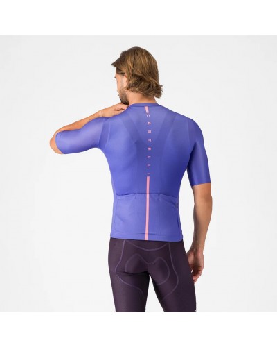 Castelli Drittone Logo Maglia Maniche Corte Full Zip Uomo, Ultraviolet/Rosa Giro