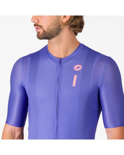 Castelli Drittone Logo Men's Full Zip Short Sleeve Cycling Jersey, Ultraviolet/Rosa Giro