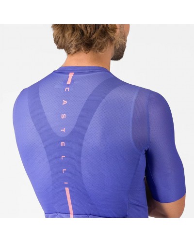 Castelli Drittone Logo Men's Full Zip Short Sleeve Cycling Jersey, Ultraviolet/Rosa Giro