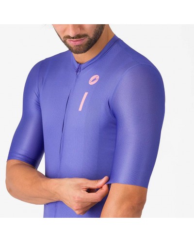Castelli Drittone Logo Maglia Maniche Corte Full Zip Uomo, Ultraviolet/Rosa Giro