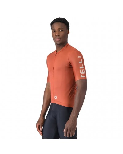 Castelli Entrata Apex Maglia Maniche Corte Full Zip Uomo, Paprika/Silver Moon