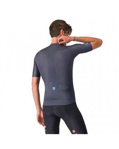 Castelli Entrata Apex Men's Full Zip Short Sleeve Cycling Jersey, Twilight Blue/Neon Cobalt