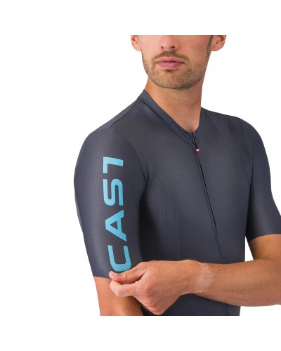 Castelli Entrata Apex Men's Full Zip Short Sleeve Cycling Jersey, Twilight Blue/Neon Cobalt