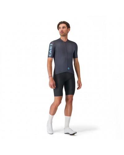 Castelli Entrata Apex Men's Full Zip Short Sleeve Cycling Jersey, Twilight Blue/Neon Cobalt