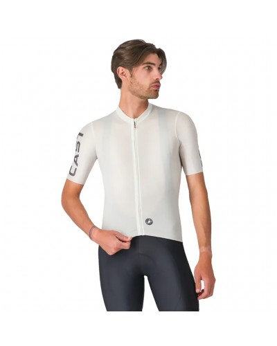 Castelli Entrata Apex Men's Full Zip Short Sleeve Cycling Jersey, Ivory/Smoky Gray