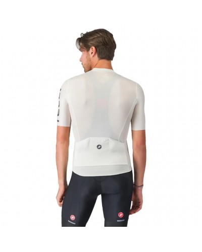 Castelli Entrata Apex Men's Full Zip Short Sleeve Cycling Jersey, Ivory/Smoky Gray