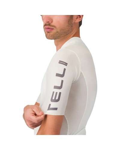 Castelli Entrata Apex Men's Full Zip Short Sleeve Cycling Jersey, Ivory/Smoky Gray