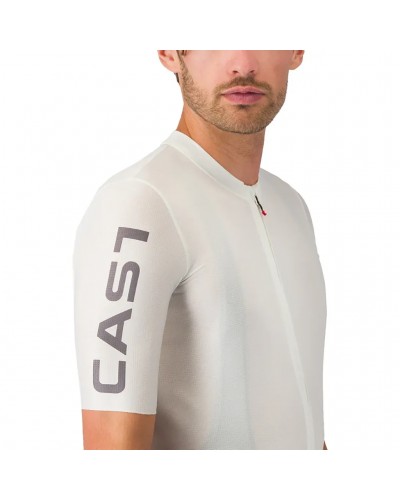Castelli Entrata Apex Men's Full Zip Short Sleeve Cycling Jersey, Ivory/Smoky Gray