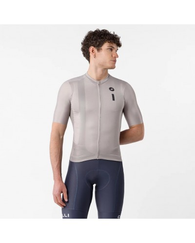 Castelli Drittone Logo Men's Full Zip Short Sleeve Cycling Jersey, Clay/Belgian Blue