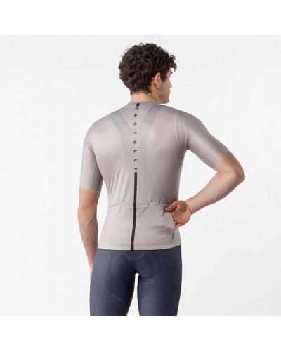 Castelli Drittone Logo Men's Full Zip Short Sleeve Cycling Jersey, Clay/Belgian Blue