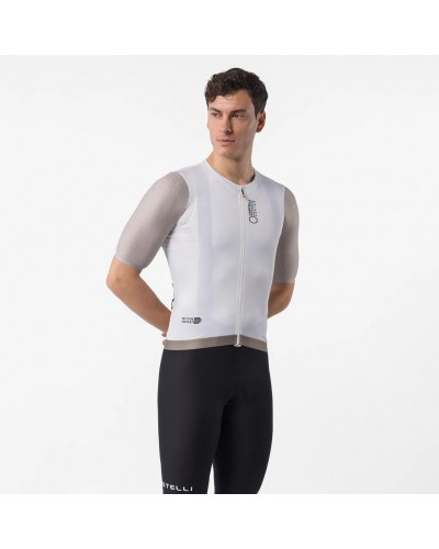Castelli Corretto Men's Full Zip Short Sleeve Cycling Jersey, Ivory/Clay/Black