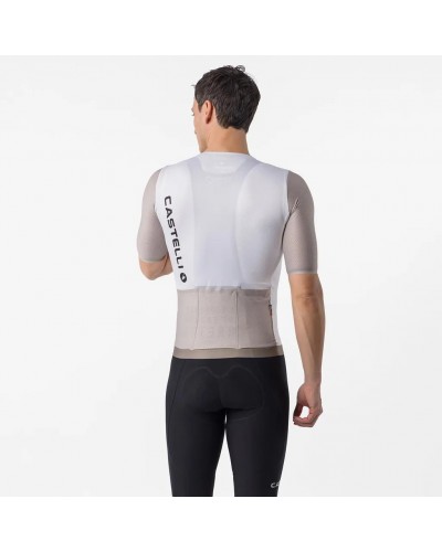 Castelli Corretto Men's Full Zip Short Sleeve Cycling Jersey, Ivory/Clay/Black