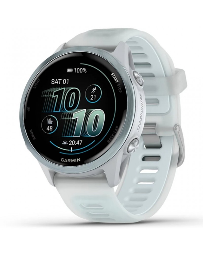 Garmin Forerunner 570 AMOLED Case 42mm GPS Smartwatch Wrist-Based HR, Cloud Blue Alu/Translucent Whitestone/Cloud Blue