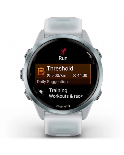 Garmin Forerunner 570 AMOLED Case 42mm GPS Smartwatch Wrist-Based HR, Cloud Blue Alu/Translucent Whitestone/Cloud Blue