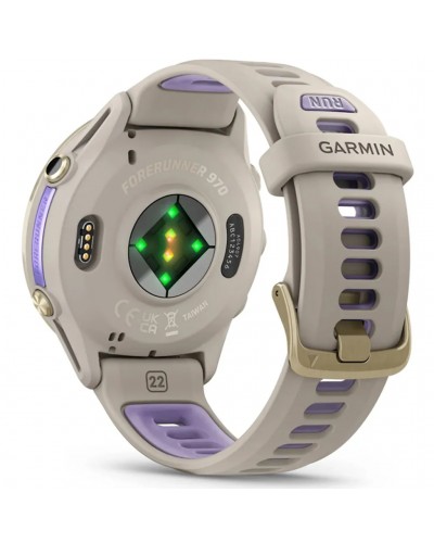 Garmin Forerunner 970 AMOLED GPS Smartwatch Wrist-Based HR, Soft Gold Titanium/French Grey/Translucent Indigo
