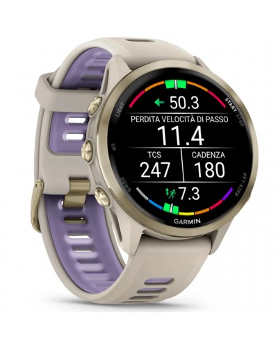 Garmin Forerunner 970 AMOLED GPS Smartwatch Cardio Integrato, Soft Gold Titanium/French Grey/Translucent Indigo